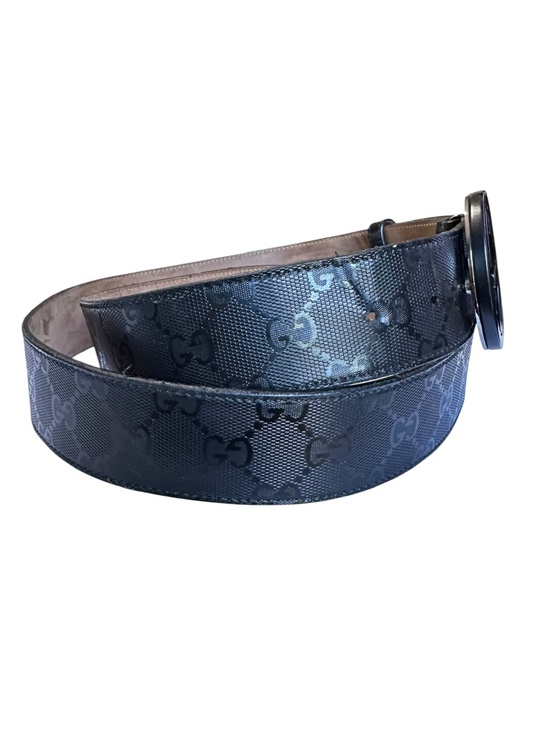 Authentic GUCCI Leather Belt With Black GG Interlocking Imprime Canvas 48 Large main image 13